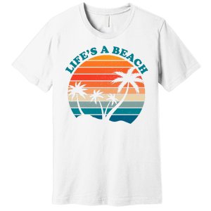 Lifes A Beach Retro Sunset Palm Tree Premium T-Shirt