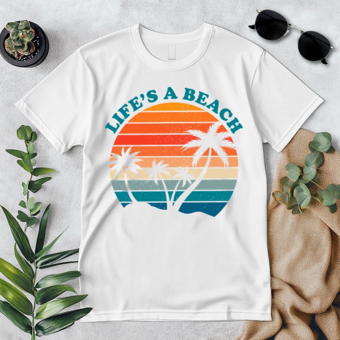 Lifes A Beach Retro Sunset Palm Tree Premium T-Shirt