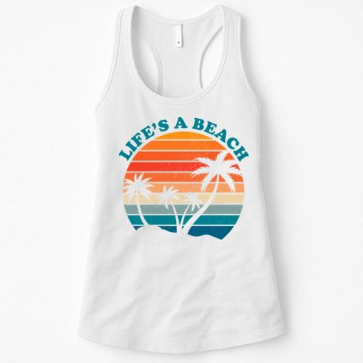 Lifes A Beach Retro Sunset Palm Tree Womens Tank Top