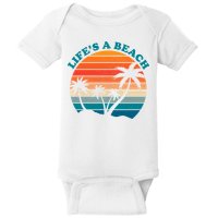 Lifes A Beach Retro Sunset Palm Tree Baby Bodysuit