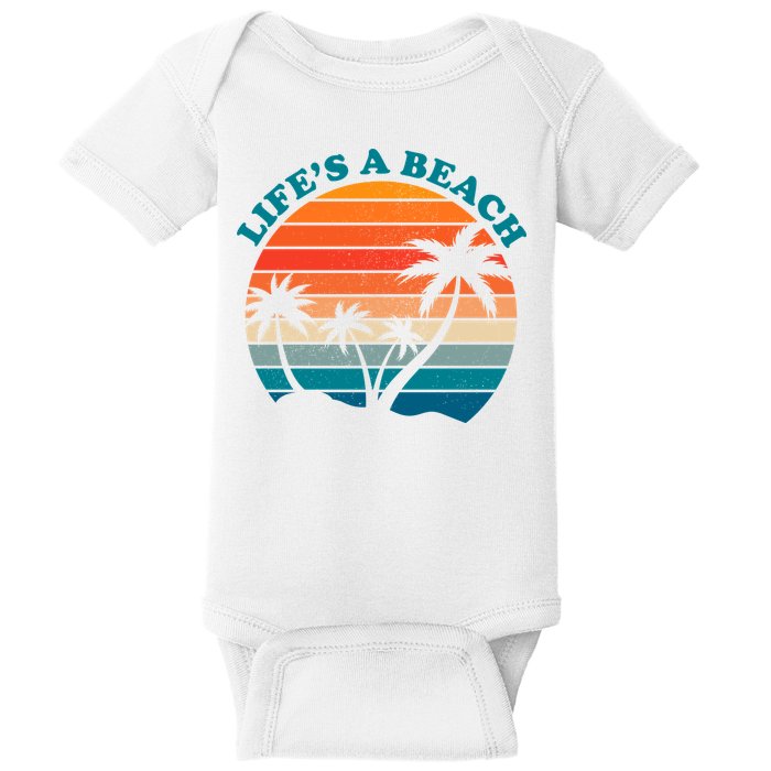 Lifes A Beach Retro Sunset Palm Tree Baby Bodysuit