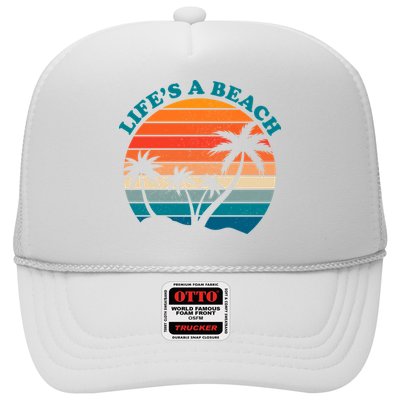 Lifes A Beach Retro Sunset Palm Tree Trucker Hat