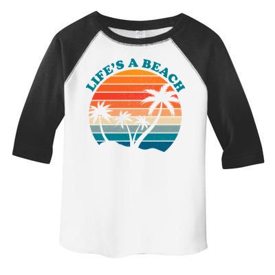 Lifes A Beach Retro Sunset Palm Tree Toddler Fine Jersey T-Shirt
