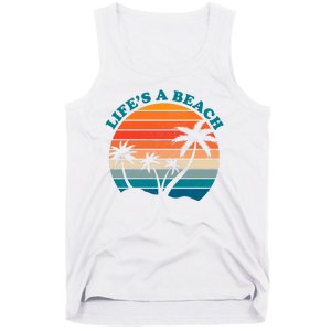 Lifes A Beach Retro Sunset Palm Tree Tank Top