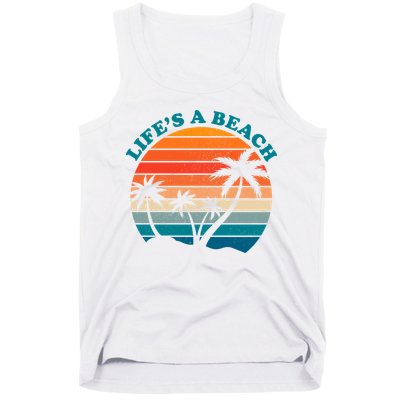 Lifes A Beach Retro Sunset Palm Tree Tank Top