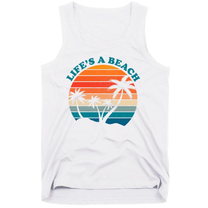 Lifes A Beach Retro Sunset Palm Tree Tank Top