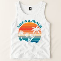 Lifes A Beach Retro Sunset Palm Tree Tank Top