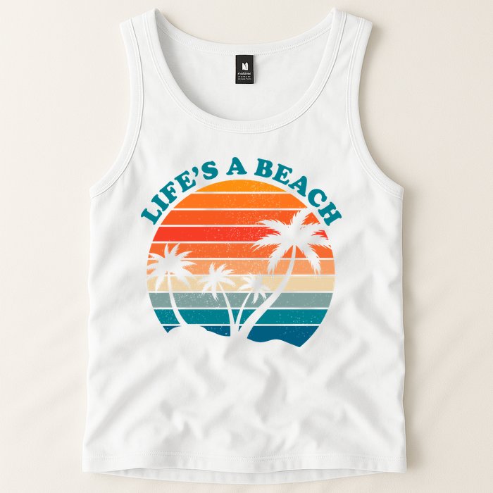 Lifes A Beach Retro Sunset Palm Tree Tank Top