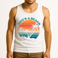 Lifes A Beach Retro Sunset Palm Tree Tank Top