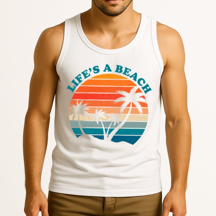 Lifes A Beach Retro Sunset Palm Tree Tank Top