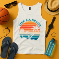 Lifes A Beach Retro Sunset Palm Tree Tank Top