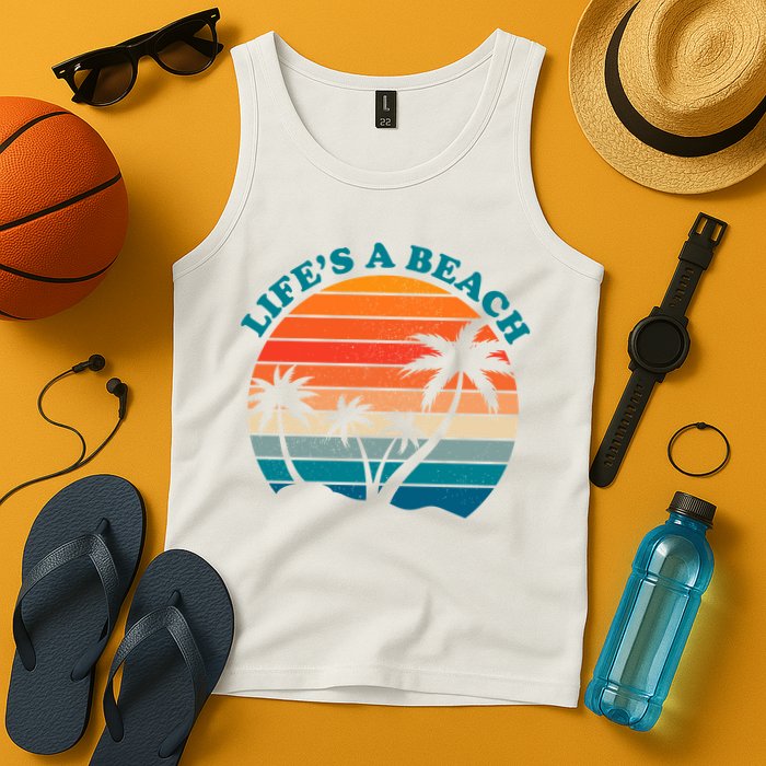 Lifes A Beach Retro Sunset Palm Tree Tank Top