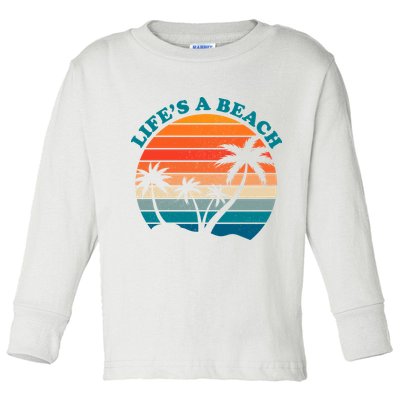 Lifes A Beach Retro Sunset Palm Tree Toddler Long Sleeve Shirt