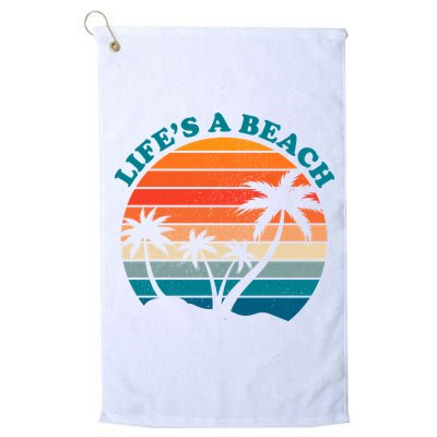 Lifes A Beach Retro Sunset Palm Tree Golf Towel
