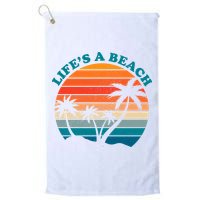 Lifes A Beach Retro Sunset Palm Tree Golf Towel