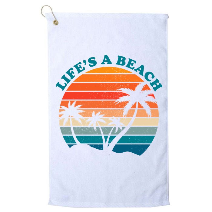 Lifes A Beach Retro Sunset Palm Tree Golf Towel
