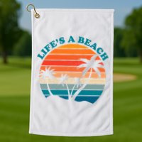 Lifes A Beach Retro Sunset Palm Tree Golf Towel