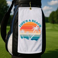Lifes A Beach Retro Sunset Palm Tree Golf Towel