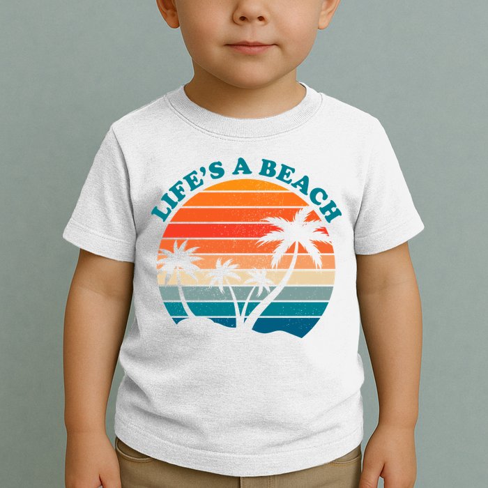 Lifes A Beach Retro Sunset Palm Tree Toddler T-Shirt