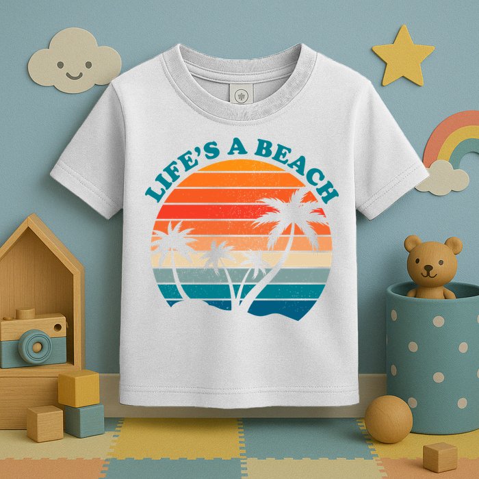 Lifes A Beach Retro Sunset Palm Tree Toddler T-Shirt