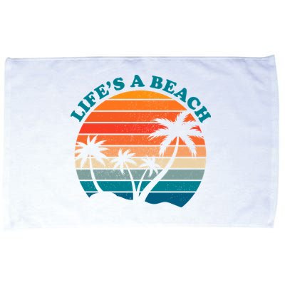 Lifes A Beach Retro Sunset Palm Tree Microfiber Hand Towel
