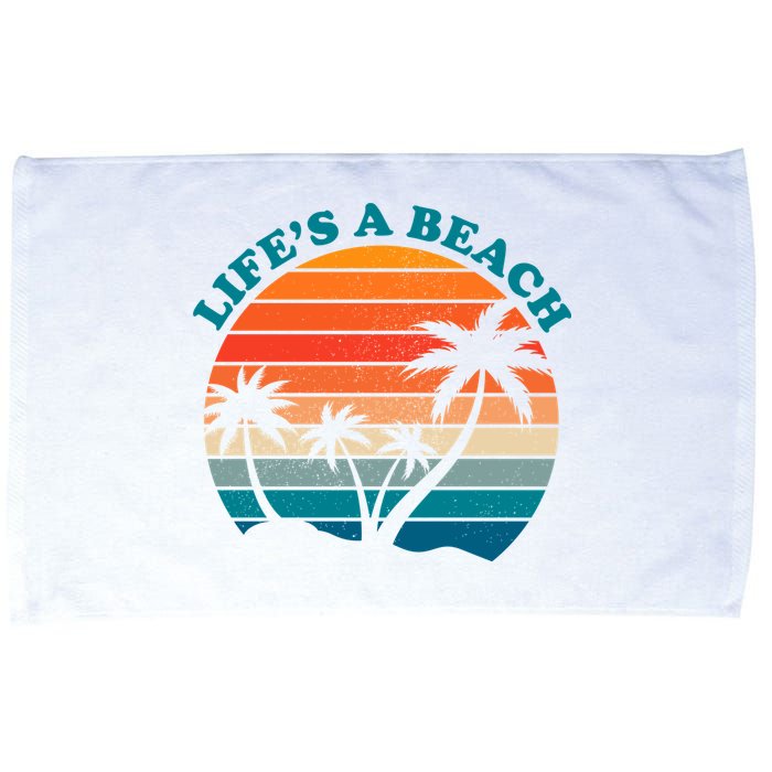 Lifes A Beach Retro Sunset Palm Tree Microfiber Hand Towel