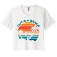 Lifes A Beach Retro Sunset Palm Tree Crop Top