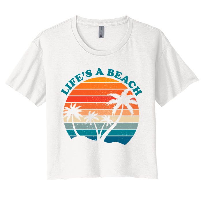Lifes A Beach Retro Sunset Palm Tree Crop Top