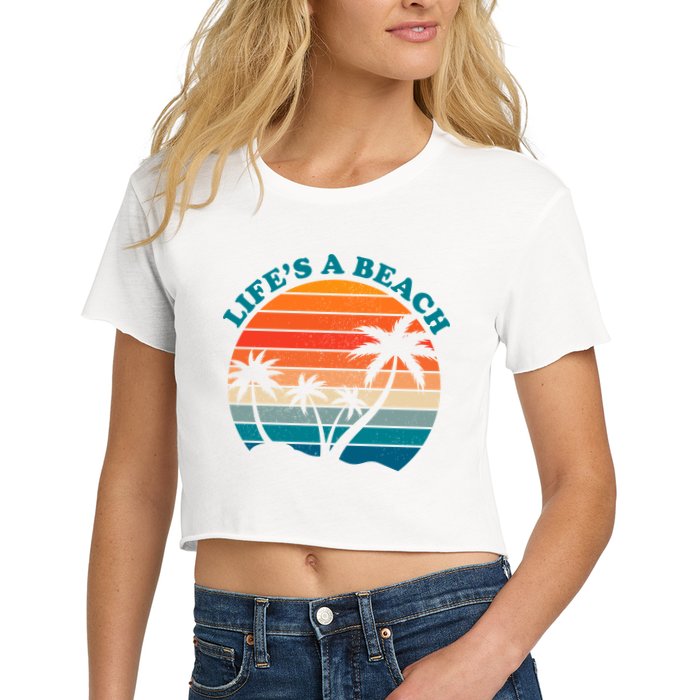 Lifes A Beach Retro Sunset Palm Tree Crop Top