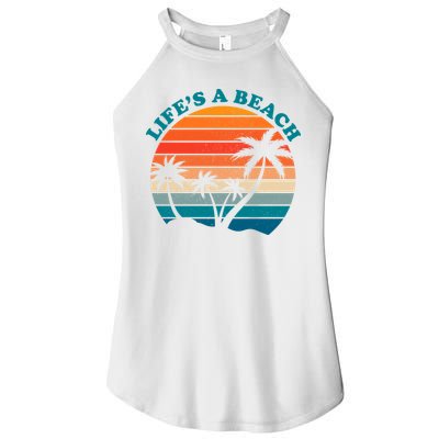 Lifes A Beach Retro Sunset Palm Tree Women's Perfect Tri Rocker Tank