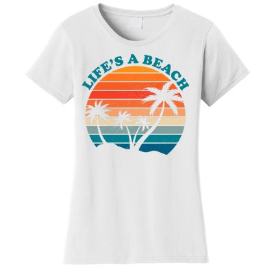 Lifes A Beach Retro Sunset Palm Tree Women's T-Shirt