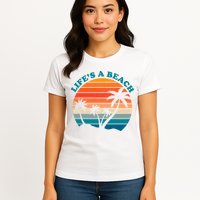 Lifes A Beach Retro Sunset Palm Tree Womens T-Shirt