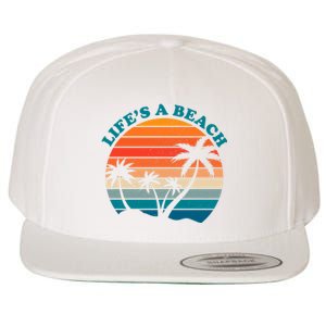 Lifes A Beach Retro Sunset Palm Tree Wool Snapback Cap