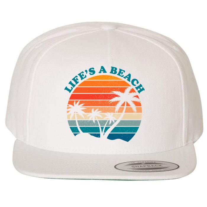 Lifes A Beach Retro Sunset Palm Tree Wool Snapback Cap