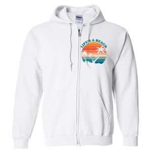 Lifes A Beach Retro Sunset Palm Tree Full Zip Hoodie