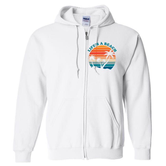 Lifes A Beach Retro Sunset Palm Tree Full Zip Hoodie