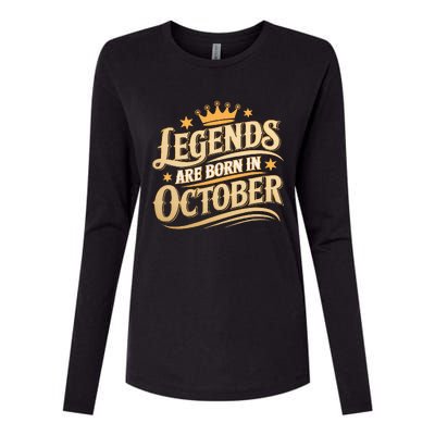 Legends Are Born October Crown And Stars Womens Cotton Relaxed Long Sleeve T-Shirt