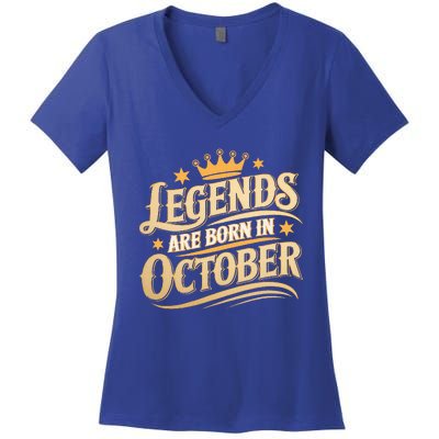 Legends Are Born October Crown And Stars Women's V-Neck T-Shirt