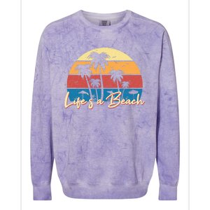 LifeS A Beach Funny Retro Palm Tree Vacation Summer Gifts Colorblast Crewneck Sweatshirt