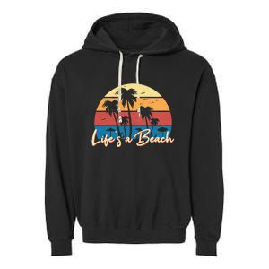 LifeS A Beach Funny Retro Palm Tree Vacation Summer Gifts Garment-Dyed Fleece Hoodie