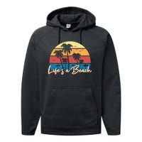 LifeS A Beach Funny Retro Palm Tree Vacation Summer Gifts Performance Fleece Hoodie