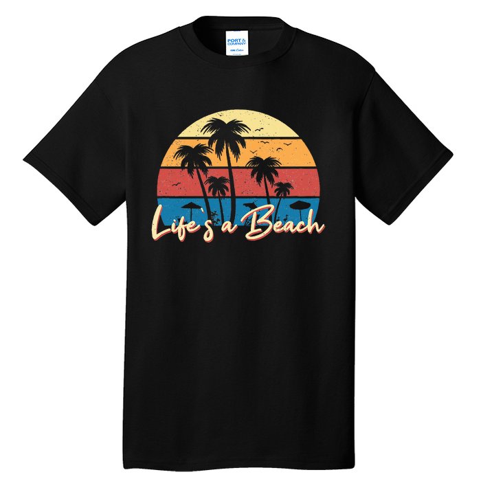 LifeS A Beach Funny Retro Palm Tree Vacation Summer Gifts Tall T-Shirt