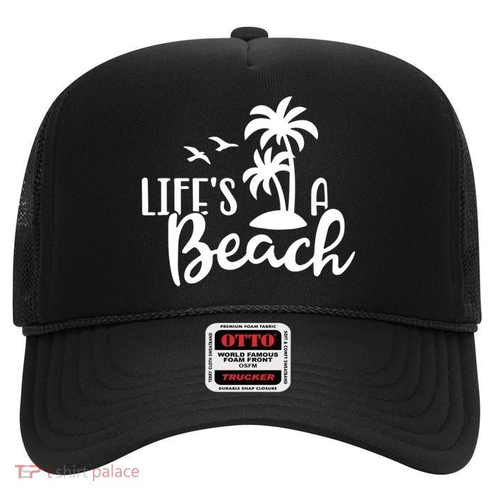 Life's A Beach Tropical High Crown Mesh Back Trucker Hat