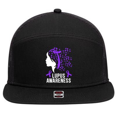 Lupus Awareness Butterfly Wear Purple Autoimmune Disease Lupus Fighter 7 Panel Mesh Trucker Snapback Hat