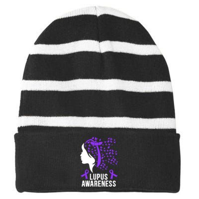 Lupus Awareness Butterfly Wear Purple Autoimmune Disease Lupus Fighter Striped Beanie with Solid Band