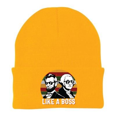 Like A Boss Presidents Day Washington Lincoln Abe George Knit Cap Winter Beanie