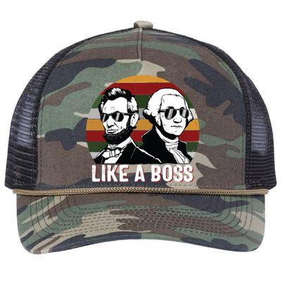 Like A Boss Presidents Day Washington Lincoln Abe George Retro Rope Trucker Hat Cap