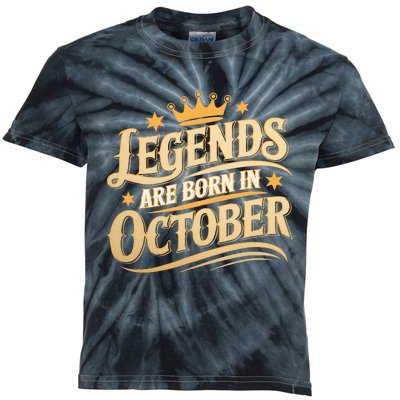 Legends Are Born October Crown And Stars Birthday Kids Tie-Dye T-Shirt