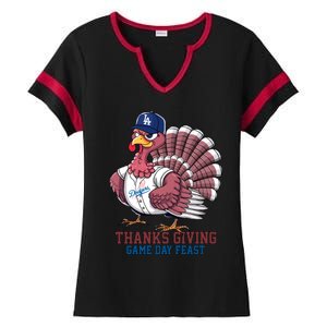 Los Angeles Baseball Turkey Thanksgiving Game Day Feast Ladies Halftime Notch Neck Tee