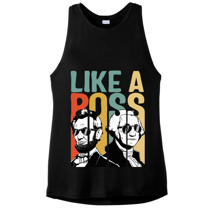 Like A Boss Presidents Day Washington Lincoln Abe George Ladies PosiCharge Tri-Blend Wicking Tank